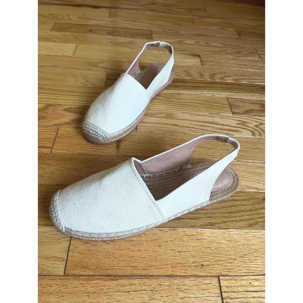 New J.Jill Womens Canvas Slingback Espadrille Flats Cream Jute Rope Sole 8.5